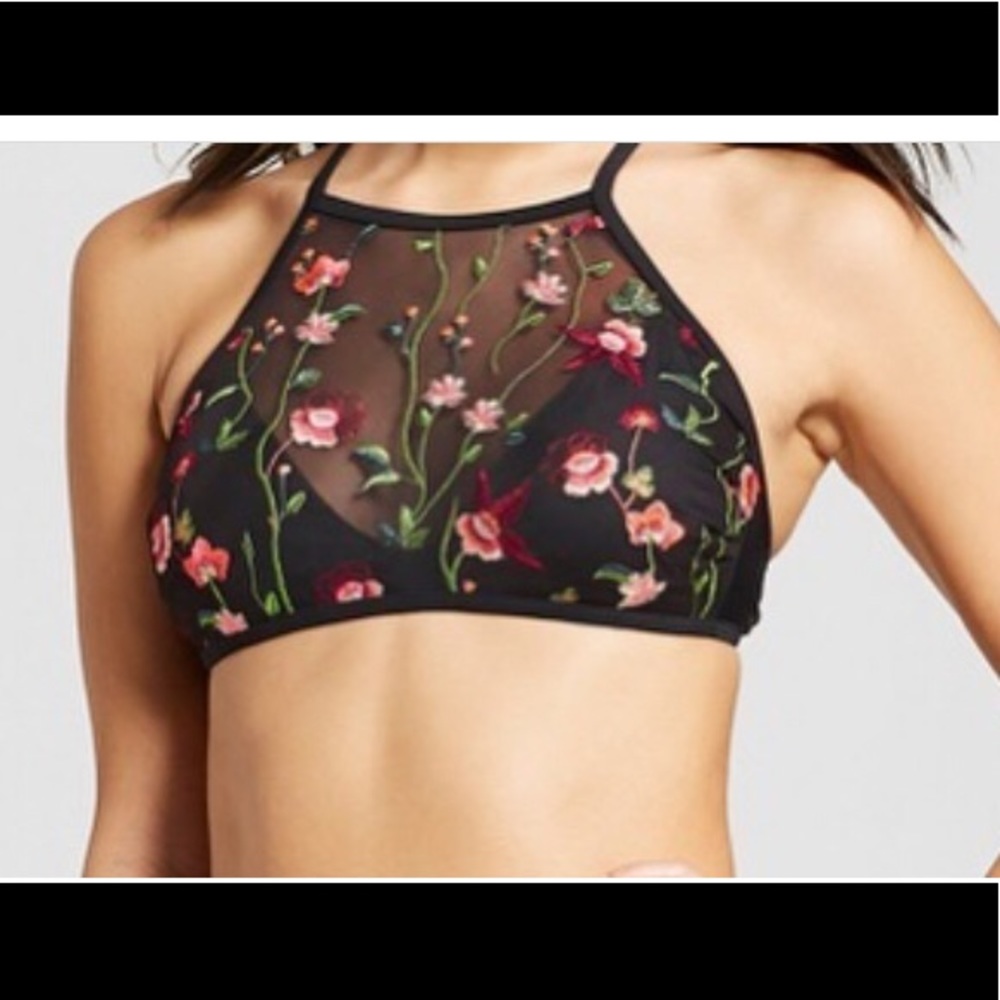 Floral embroidered bikini top